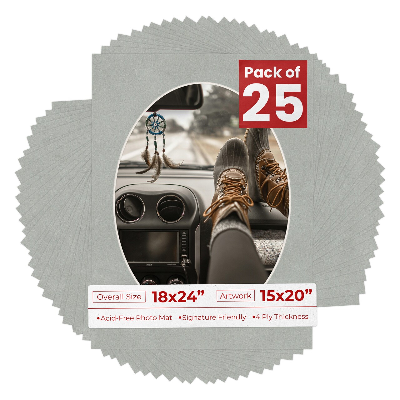 Light Grey Suede Mat Board for 18x24 Frames - Oval Opening for 15x20 Photos